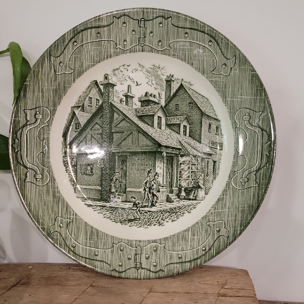 Vintage 10" Green Old Curiosity Shop Dinner Plates (Set of 2), Decorative Plates